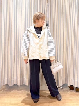 「studio CLIP（スタディオクリップ）のアイテム（トップス、ホワイト系）」を使った、✱ｎｏｎ✱さん（レディース・155cm）の春コーディネート