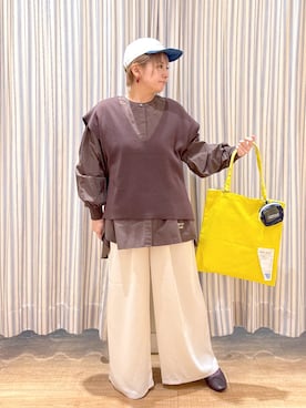 「studio CLIP（スタディオクリップ）のアイテム（ベスト、ブラウン系）」を使った、✱ｎｏｎ✱さん（レディース・155cm）の春コーディネート