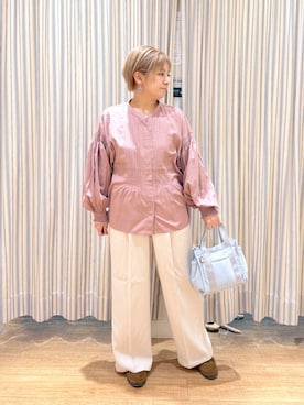 「studio CLIP（スタディオクリップ）のアイテム（シャツ/ブラウス、ピンク系）」を使った、✱ｎｏｎ✱さん（レディース・155cm）の春コーディネート