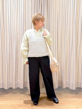 「studio CLIP（スタディオクリップ）のアイテム（パンツ、ブルー系）」を使った、✱ｎｏｎ✱さん（レディース・155cm）の春コーディネート