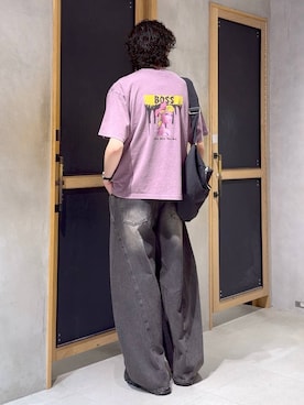 「Disney（ディズニー）のTOY STORY(トイ・ストーリー)/加工プリントTシャツ（Tシャツ/カットソー、パープル系）」を使った、三浦 慎平さん（メンズ・183cm）の夏コーディネート