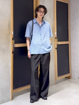 「RAGEBLUE（レイジブルー）のSynthetic Leather Classic Loafer/クラシックローファー（ローファー、ブラック系）」を使った、三浦 慎平さん（メンズ・183cm）の夏コーディネート