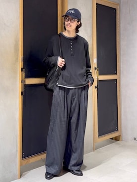 「RAGEBLUE（レイジブルー）のアイテム（スラックス）」を使った、三浦 慎平さん（メンズ・185cm）の秋コーディネート