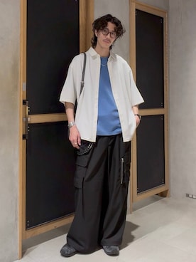 「RAGEBLUE（レイジブルー）のアイテム（スラックス）」を使った、三浦 慎平さん（メンズ・185cm）の春コーディネート