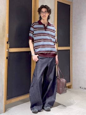「RAGEBLUE（レイジブルー）の2WAY Boston Shoulder BAG/ボストンショルダーバッグ（ボストンバッグ、ブラウン系）」を使った、三浦 慎平さん（メンズ・183cm）の夏コーディネート