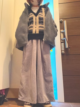 「ニットベスト」｜「アイテム（ブルゾン）」を使った、katakaoさん（レディース・158cm）の冬コーディネート