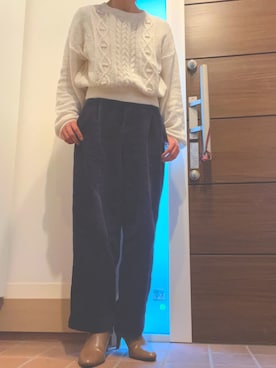 「モールヤーンケーブルセーター」｜katakaoさん（レディース・158cm）の冬コーディネート