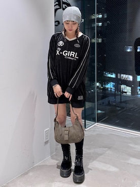 「X-girl（エックスガール）のアイテム」を使った、山口紗英さん（レディース・157cm）の秋コーディネート