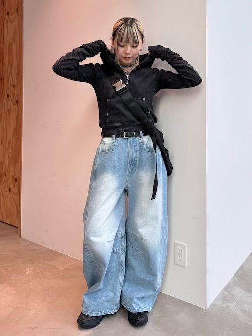 FADED WOVEN MIX HALF ZIP HOODED TOP（パーカー）｜X-girl（エックス