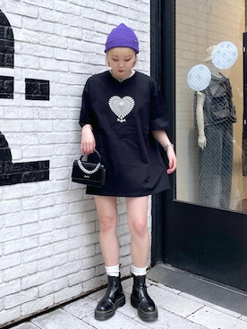 「x-girl_ootd」｜「アイテム（アクセサリー）」を使った、山口紗英さん（レディース・157cm）の春コーディネート