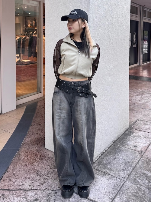 WOVEN MIX SWEAT ZIP UP TOP（スウェット）｜X-girl（エックスガール