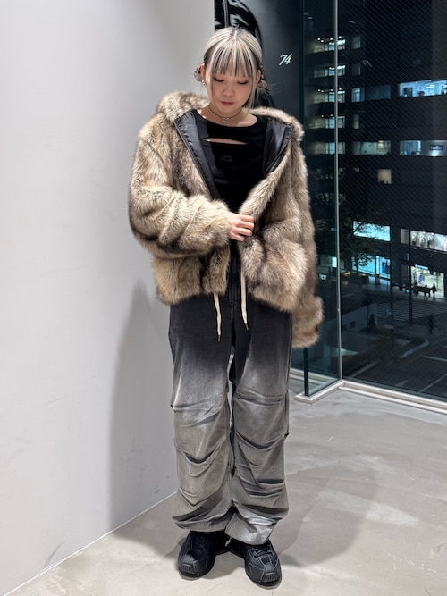LOGO PATCHED FAUX FUR HOODED JACKET（ブルゾン）｜X-girl（エックス