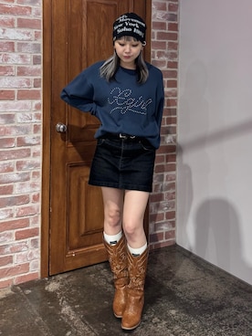 「X-girl（エックスガール）のSTUDDED LOGO KNIT TOP（ニット/セーター）」を使った、山口紗英さん（レディース・157cm）の秋コーディネート