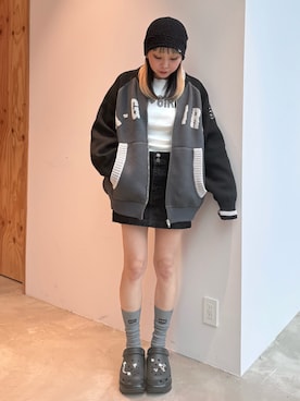 「X-girl（エックスガール）のアイテム」を使った、山口紗英さん（レディース・157cm）の秋コーディネート