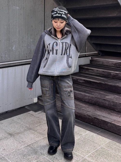 LOGO JACQUARD ZIP UP KNIT HOODIE（ニット/セーター）｜X-girl