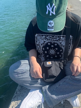 「NEW ERA（ニューエラ）の【NEW ERA】9TWENTY クロスストラップ ウォッシュドコットン MLB [BSC]（キャップ、グリーン系）」を使った、mimikuku914さん（レディース）の夏コーディネート