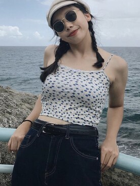 「NOのアイテム（トップス）」を使った、張芷綺さん（レディース・169cm）の夏コーディネート
