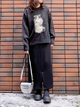 「meeny miny（ミーニーマイニー）の【MEBARU】フェルト猫ニット（ニット/セーター、グレー系）」を使った、sasa0601さん（レディース・156cm）の秋コーディネート