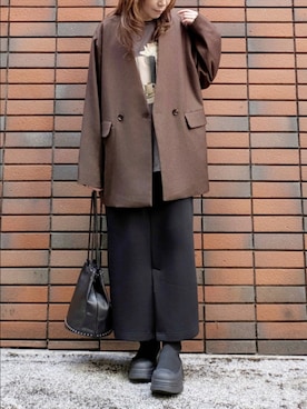 「KATHARINE ROSS（キャサリンロス）の【ウォッシャブル/抗ピリング/ストレッチ】モビリティツイルノーカラージャケット（ノーカラージャケット、ブラウン系）」を使った、sasa0601さん（レディース・156cm）の秋コーディネート