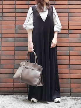 「アイテム（ジャンパースカート）」を使った、sasa0601さん（骨格ナチュラル・レディース・156cm）の秋コーディネート