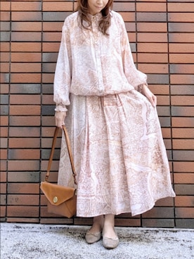 「KATHARINE ROSS（キャサリンロス）のチェス街プリントブラウス（シャツ/ブラウス、ブラウン系）」を使った、sasa0601さん（レディース・156cm）の秋コーディネート