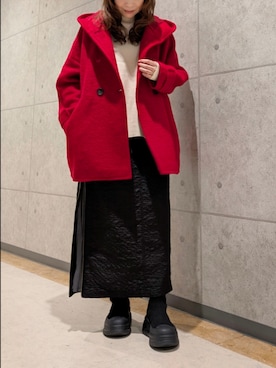 「アイテム（その他アウター、レッド系）」を使った、sasa0601さん（レディース・156cm）の冬コーディネート