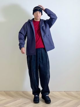 「アイテム（ナイロンジャケット）」を使った、ISSAさん（メンズ・175cm）の秋コーディネート