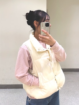 「アイテム（ダウンベスト）」を使った、nynさん（レディース・157cm）の秋コーディネート