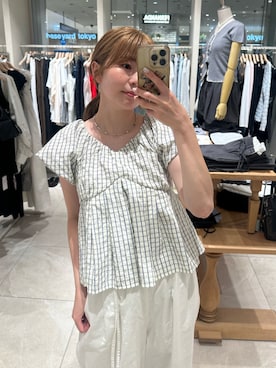 「mystic（ミスティック）のワイドベルトタックパンツ（その他パンツ、ホワイト系）」を使った、mmisakkiさん（レディース・160cm）の夏コーディネート