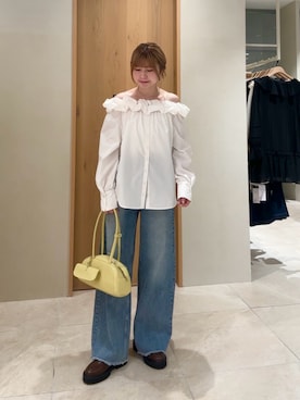 「mystic（ミスティック）のコットンキャンディブラウス（シャツ/ブラウス、ホワイト系）」を使った、mmisakkiさん（レディース・160cm）の春コーディネート