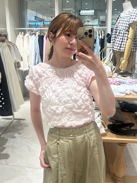 「mystic（ミスティック）のワイドベルトタックパンツ（その他パンツ、ベージュ系）」を使った、mmisakkiさん（レディース・160cm）の夏コーディネート