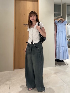 「mystic（ミスティック）のVレースフレンチT（Tシャツ/カットソー、グレー系）」を使った、mmisakkiさん（レディース・160cm）の夏コーディネート