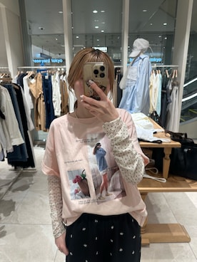 「mystic（ミスティック）のアソートプリントT（Tシャツ/カットソー、ピンク系）」を使った、mmisakkiさん（レディース・160cm）の春コーディネート