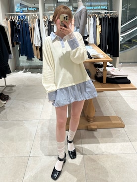 「mystic（ミスティック）のバルーン切り替えミニワンピース（ワンピース、ホワイト系）」を使った、mmisakkiさん（レディース・160cm）の春コーディネート