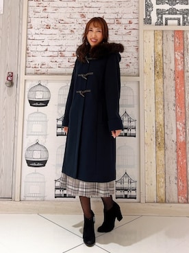 「LAISSE PASSE（レッセパッセ）の【一部店舗限定】ダッフルコート（ダッフルコート、ブルー系）」を使った、laisse_KUBOさん（レディース・157cm）の秋コーディネート
