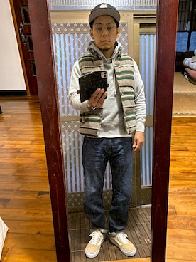 「no brand（ノーブランド）のアイテム（ダウンジャケット/コート）」を使った、Smikichさん（メンズ・165cm）の秋コーディネート