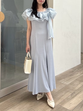 「dazzlin（ダズリン）のショルダーリボンフリルカットワンピース（ワンピース、ブルー系）」を使った、reikaさん（レディース・155cm）の春コーディネート