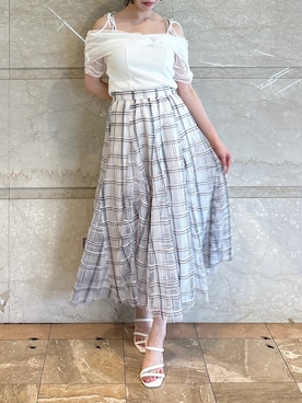「dazzlin（ダズリン）のストラップシンプルサンダル（サンダル、ホワイト系）」を使った、reikaさん（レディース・155cm）の夏コーディネート