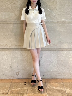 「dazzlin（ダズリン）のケーブルポロドッキングトップス（ニット/セーター、ホワイト系）」を使った、reikaさん（レディース・155cm）の夏コーディネート