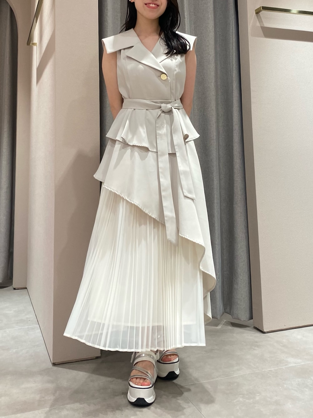 dazzlin アシメプリーツトレンチワンピース ミックス Sサイズ 