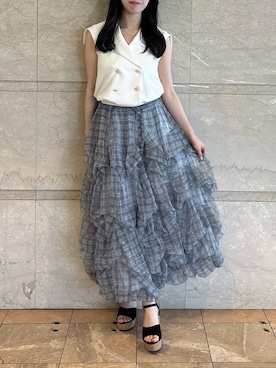 「dazzlin（ダズリン）のノースリスウェットトップス（Tシャツ/カットソー、ホワイト系）」を使った、reikaさん（レディース・155cm）の夏コーディネート