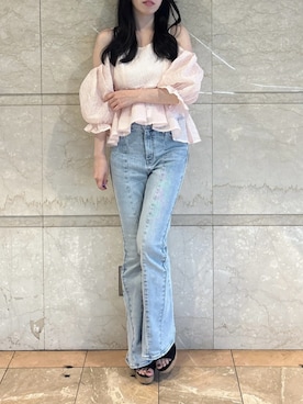 「dazzlin（ダズリン）のジュート厚底サンダル（サンダル、ブラック系）」を使った、reikaさん（レディース・155cm）の夏コーディネート