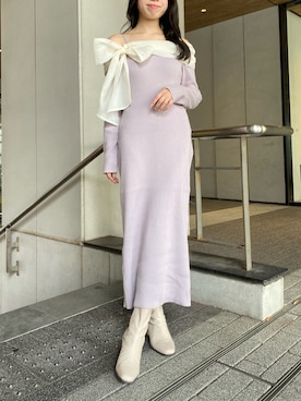 「ファーコート」｜「アイテム（ワンピース/ドレス）」を使った、reikaさん（レディース・155cm）の秋コーディネート