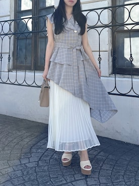 「dazzlin（ダズリン）のアシメプリーツトレンチワンピース（One piece dress、その他）」を使った、reikaさん（レディース・155cm）の春コーディネート