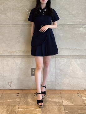 「dazzlin（ダズリン）のジュート厚底サンダル（サンダル、ブラック系）」を使った、reikaさん（レディース・155cm）の夏コーディネート