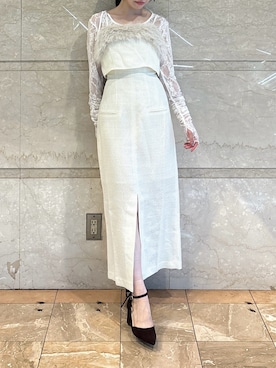 「dazzlin（ダズリン）のファーライクレイヤードキャミワンピース（ワンピース、ホワイト系）」を使った、reikaさん（レディース・155cm）の秋コーディネート