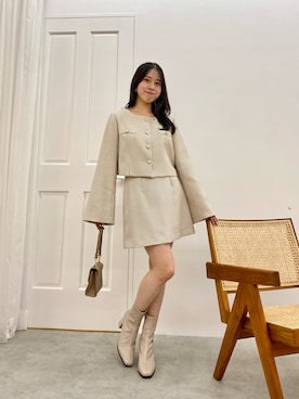 「dazzlin（ダズリン）のアイテム（ノーカラージャケット）」を使った、reikaさん（レディース・155cm）の秋コーディネート
