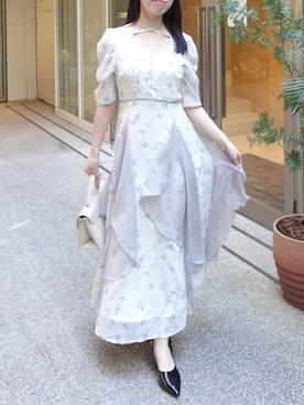 「dazzlin（ダズリン）のマチラッフルフラワープリントワンピース（One piece dress、ブルー系）」を使った、reikaさん（レディース・155cm）の春コーディネート