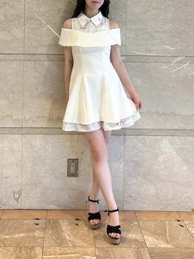 「dazzlin（ダズリン）のシャツレイヤードカットワンピース（ワンピース、ホワイト系）」を使った、reikaさん（レディース・155cm）の夏コーディネート