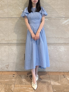 「dazzlin（ダズリン）のリボンスリーブシャツワンピース（ワンピース、ブルー系）」を使った、reikaさん（レディース・155cm）の春コーディネート
